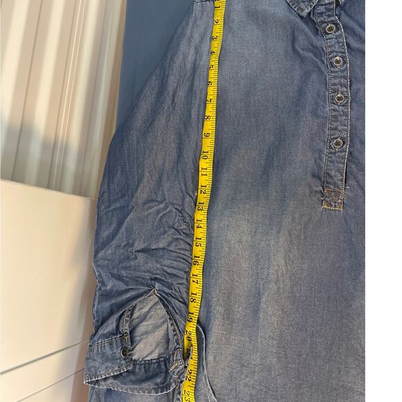 Time and Tru Denim Roll Up Sleeve Knee Length Collared Dress Pockets XL 16/18 - Picture 9 of 11